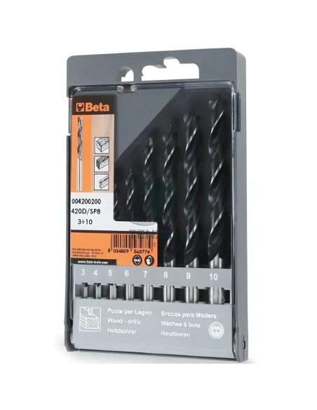Set 8 Punte Elicoidali Cilindriche Per Legno 2 Taglienti Punta Guida Serie Corta 3-10mm
