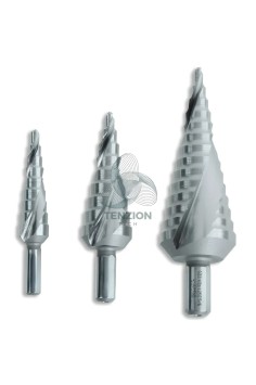 Set 3 Frese Coniche A Gradino Elicoidali Geometria Gradino Scorrevole HSS-G Ø4-30mm 2