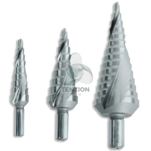 Set 3 Frese Coniche A Gradino Elicoidali Geometria Gradino Scorrevole HSS-G Ø4-30mm