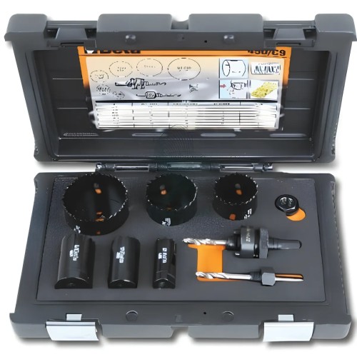 Set 9 Seghe A Tazza Bimetalliche HSS-Co 8% Ø22-64mm Con Accessori