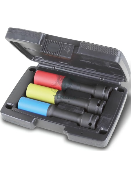 Set 3 Chiavi A Bussola Macchina Per Dadi Ruote Inserti Polimerici Serie Lunga 1/2" 17-19-21mm