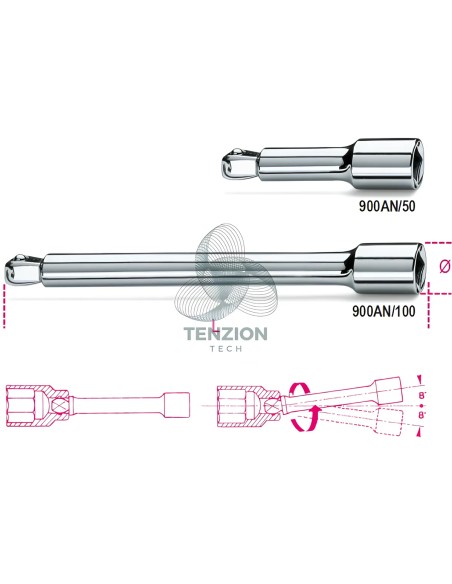 Prolunga Con Attacco Quadro Angolare Maschio Femmina 1/4"