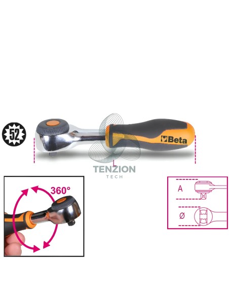 Cricchetto Reversibile Impugnatura Rotante Attacco Quadro Maschio 1/4"