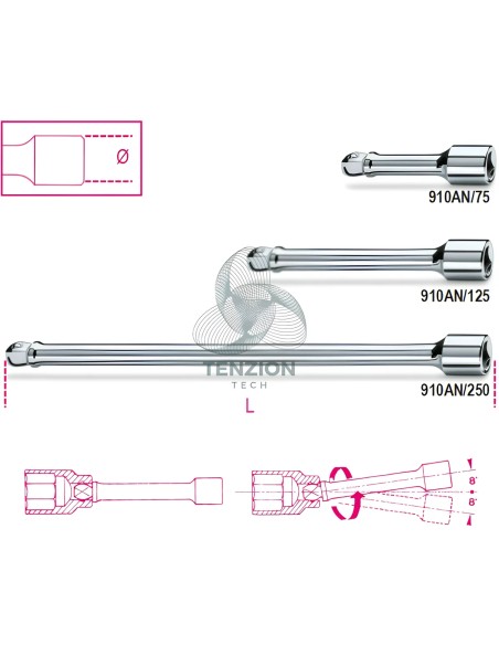 Prolunga Angolare Attacco Quadro Maschio Femmina 3/8"
