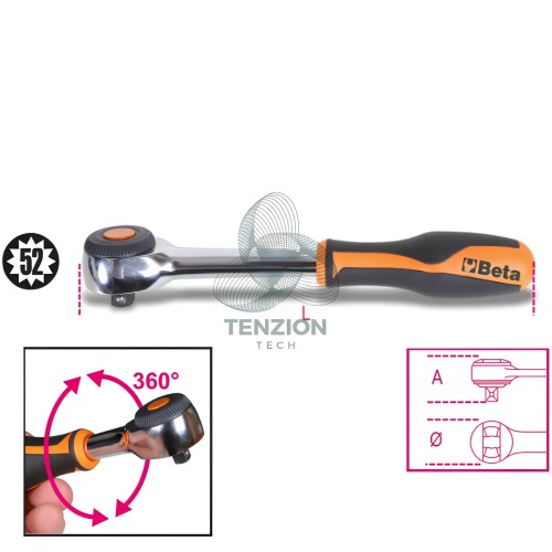Cricchetto Reversibile Rotante Attacco Quadro Maschio 3/8"