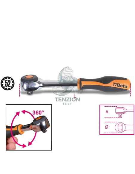 Cricchetto Reversibile Rotante Attacco Quadro Maschio 3/8"