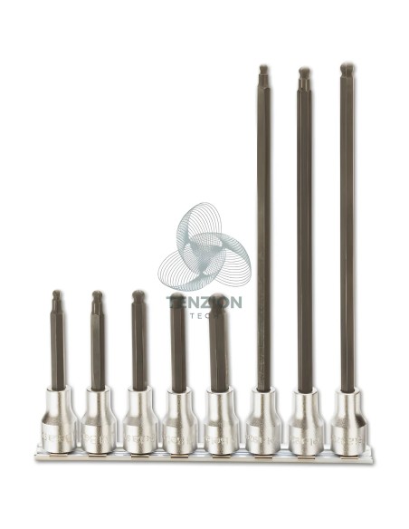 Set 8 Chiavi A Bussola Maschio Esagonale Estremità Sferica 1/2"