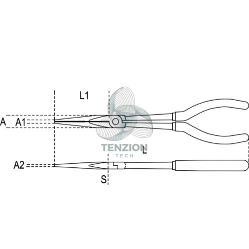 Pinza A Becchi Mezzotondi Lunghissimi Dritti Zigrinati Manici PVC Antiscivolo