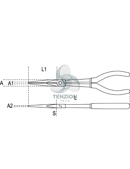 Pinza A Becchi Mezzotondi Lunghissimi Dritti Zigrinati Manici PVC Antiscivolo
