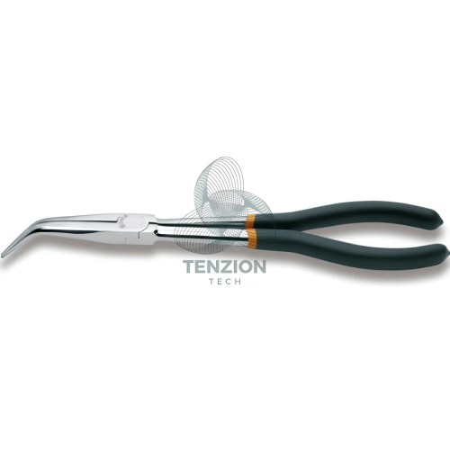 Pinza A Becchi Mezzotondi Lunghissimi Piegati 45° Zigrinati Manici PVC Antiscivolo