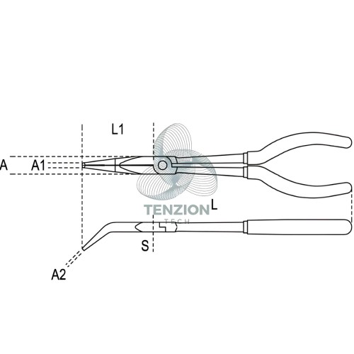Pinza A Becchi Mezzotondi Lunghissimi Piegati 45° Zigrinati Manici PVC Antiscivolo
