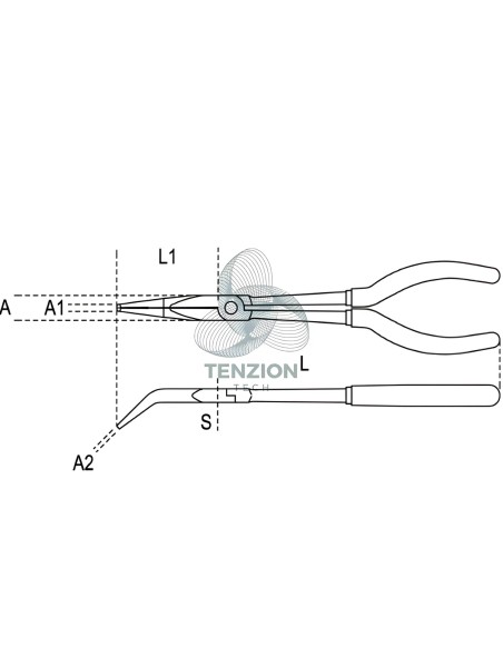 Pinza A Becchi Mezzotondi Lunghissimi Piegati 45° Zigrinati Manici PVC Antiscivolo