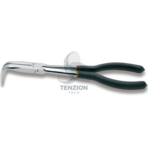 Pinza A Becchi Mezzotondi Lunghissimi Piegati 90° Zigrinati Manici PVC Antiscivolo