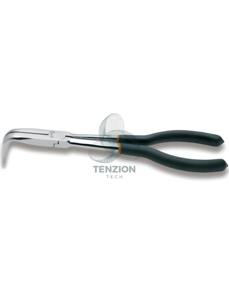 Pinza A Becchi Mezzotondi Lunghissimi Piegati 90° Zigrinati Manici PVC Antiscivolo