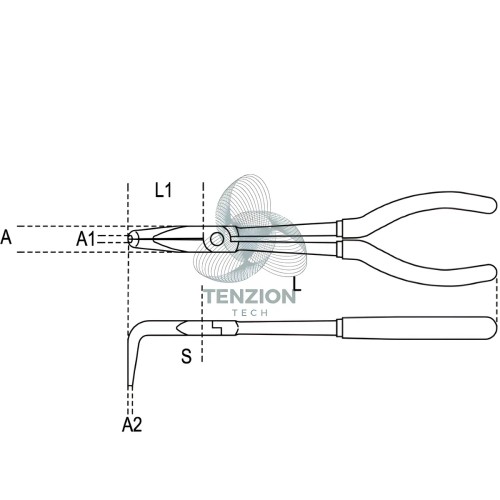 Pinza A Becchi Mezzotondi Lunghissimi Piegati 90° Zigrinati Manici PVC Antiscivolo