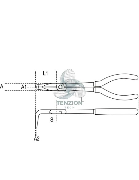 Pinza A Becchi Mezzotondi Lunghissimi Piegati 90° Zigrinati Manici PVC Antiscivolo