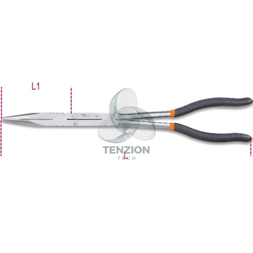 Pinza A Becchi Mezzotondi Lunghissimi Dritti Zigrinati Doppio Snodo Manici PVC Antiscivolo