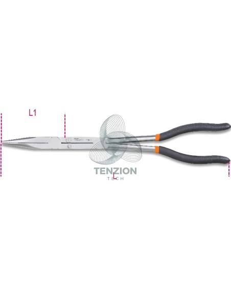 Pinza A Becchi Mezzotondi Lunghissimi Dritti Zigrinati Doppio Snodo Manici PVC Antiscivolo
