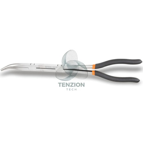 Pinza A Becchi Mezzotondi Lunghissimi Piegati 45° Zigrinati Doppio Snodo Manici PVC Antiscivolo