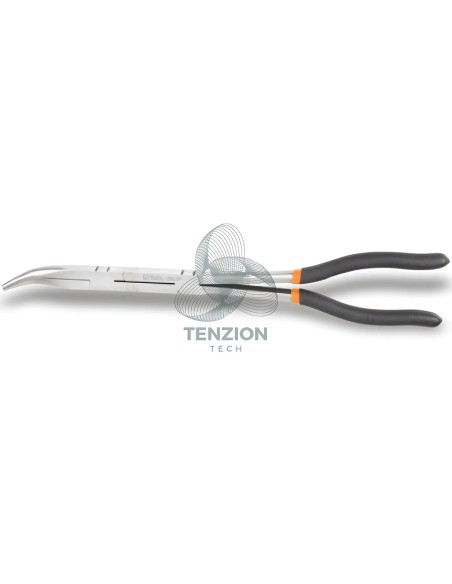 Pinza A Becchi Mezzotondi Lunghissimi Piegati 45° Zigrinati Doppio Snodo Manici PVC Antiscivolo