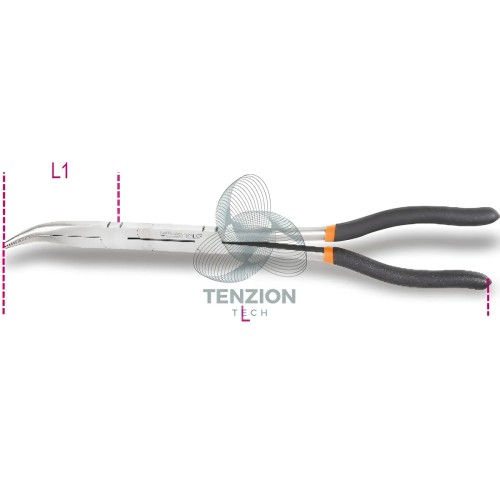 Pinza A Becchi Mezzotondi Lunghissimi Piegati 45° Zigrinati Doppio Snodo Manici PVC Antiscivolo