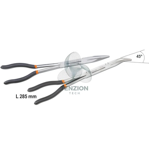 Set 2 Pinze A Becchi Mezzotondi Lunghissimi Zigrinati Doppio Snodo Manici PVC Antiscivolo