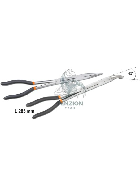 Set 2 Pinze A Becchi Mezzotondi Lunghissimi Zigrinati Doppio Snodo Manici PVC Antiscivolo