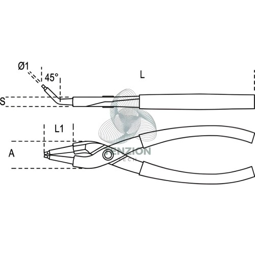 Pinza A Becchi Piegati 45° Per Anelli Elastici Fori Manici PVC Antiscivolo