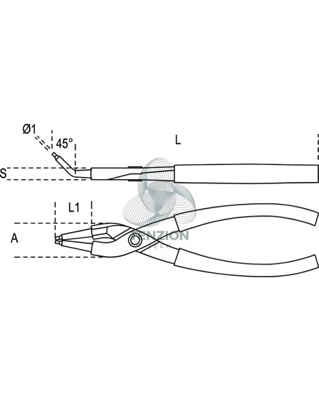 Pinza A Becchi Piegati 45° Per Anelli Elastici Fori Manici PVC Antiscivolo