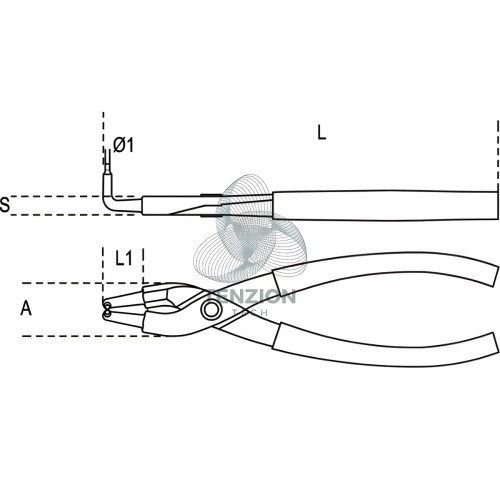 Pinza A Becchi Piegati 90° Per Anelli Elastici Fori Manici PVC Antiscivolo