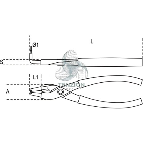 Pinza A Becchi Piegati 90° Lunghi Per Anelli Elastici Fori 190mm Manici PVC Antiscivolo