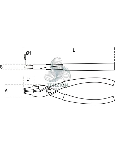 Pinza A Becchi Piegati 90° Lunghi Per Anelli Elastici Fori 190mm Manici PVC Antiscivolo