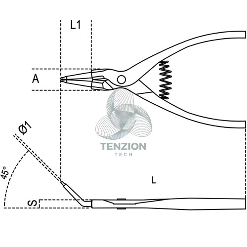 Pinza A Becchi Piegati 45° Per Anelli Elastici Alberi Manici PVC Antiscivolo