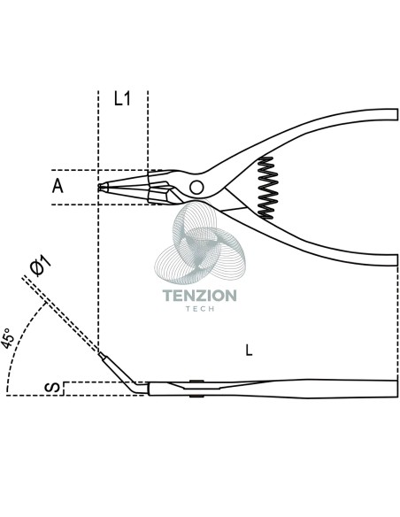 Pinza A Becchi Piegati 45° Per Anelli Elastici Alberi Manici PVC Antiscivolo