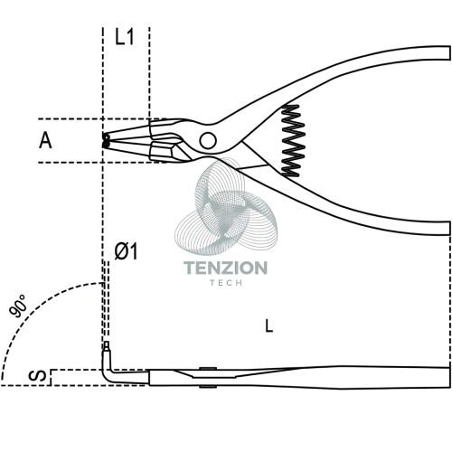 Pinza A Becchi Piegati 90° Per Anelli Elastici Alberi Manici PVC Antiscivolo