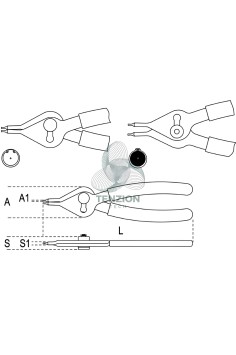 Pinza Reversibile A Becchi Dritti Per Anelli Elastici Fori Alberi 150mm Manici PVC Antiscivolo 2