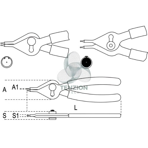 Pinza Reversibile A Becchi Dritti Per Anelli Elastici Fori Alberi 150mm Manici PVC Antiscivolo