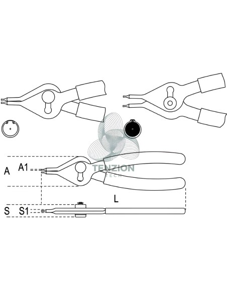Pinza Reversibile A Becchi Dritti Per Anelli Elastici Fori Alberi 150mm Manici PVC Antiscivolo