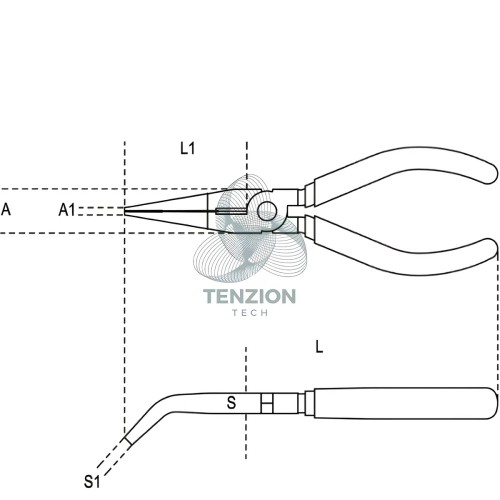 Pinza A Becchi Piatti Lunghissimi Piegati Zigrinati Manici PVC Antiscivolo