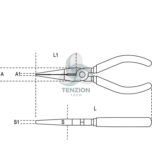 Pinza A Becchi Mezzotondi Lunghissimi Dritti Zigrinati Cromata Manici PVC Antiscivolo