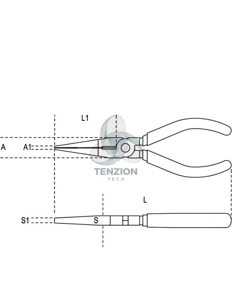 Pinza A Becchi Mezzotondi Lunghissimi Dritti Zigrinati Cromata Manici PVC Antiscivolo