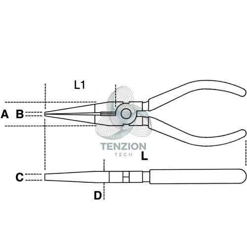 Pinza A Becchi Mezzotondi Lunghissimi Dritti Zigrinati Manici PVC Antiscivolo