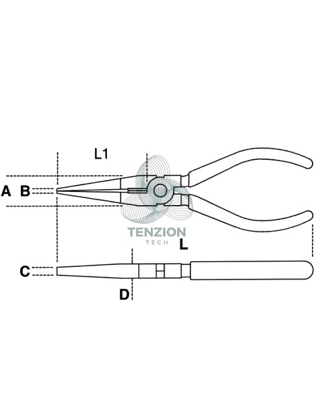 Pinza A Becchi Mezzotondi Lunghissimi Dritti Zigrinati Manici PVC Antiscivolo