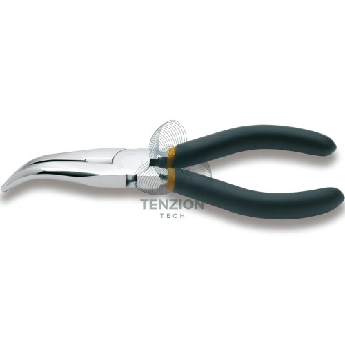Pinza A Becchi Mezzotondi Lunghissimi Piegati Zigrinati Cromata Manici PVC Antiscivolo