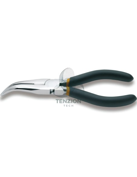 Pinza A Becchi Mezzotondi Lunghissimi Piegati Zigrinati Cromata Manici PVC Antiscivolo