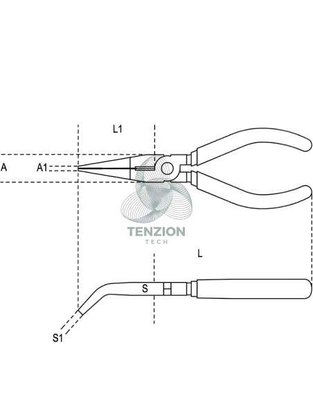 Pinza A Becchi Mezzotondi Lunghissimi Piegati Zigrinati Cromata Manici PVC Antiscivolo