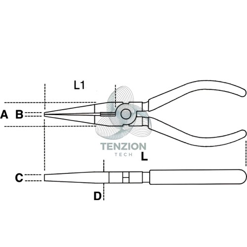 Pinza A Becchi Mezzotondi Lunghissimi Piegati Zigrinati Manici PVC Antiscivolo