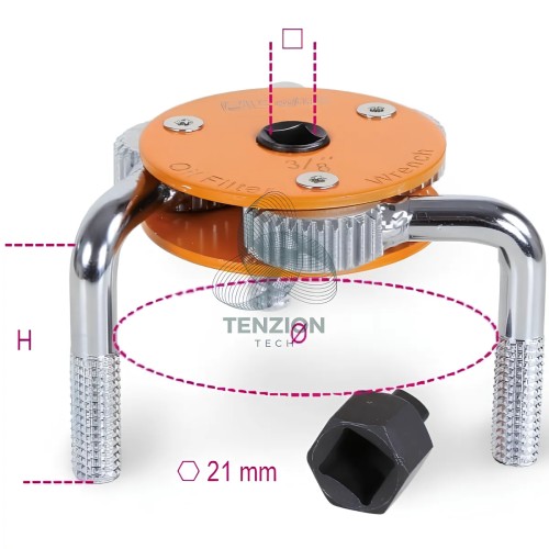 Chiave Autoregolabile Tre Bracci Per Filtri Olio Destrorsa Sinistrorsa 3/8" 1/2" Ø72-127mm