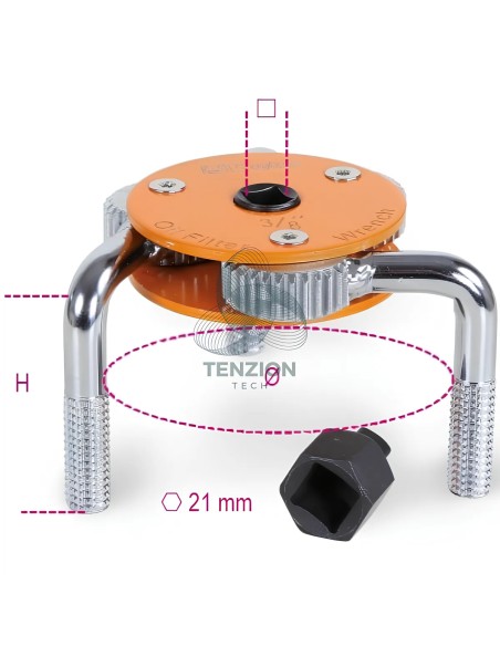 Chiave Autoregolabile Tre Bracci Per Filtri Olio Destrorsa Sinistrorsa 3/8" 1/2" Ø72-127mm