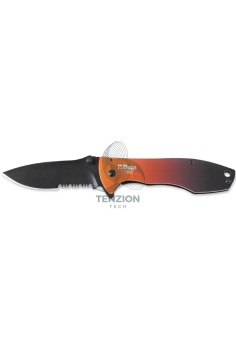 Coltello A Serramanico Impugnatura Alluminio Lama Acciaio Inox Seghettata